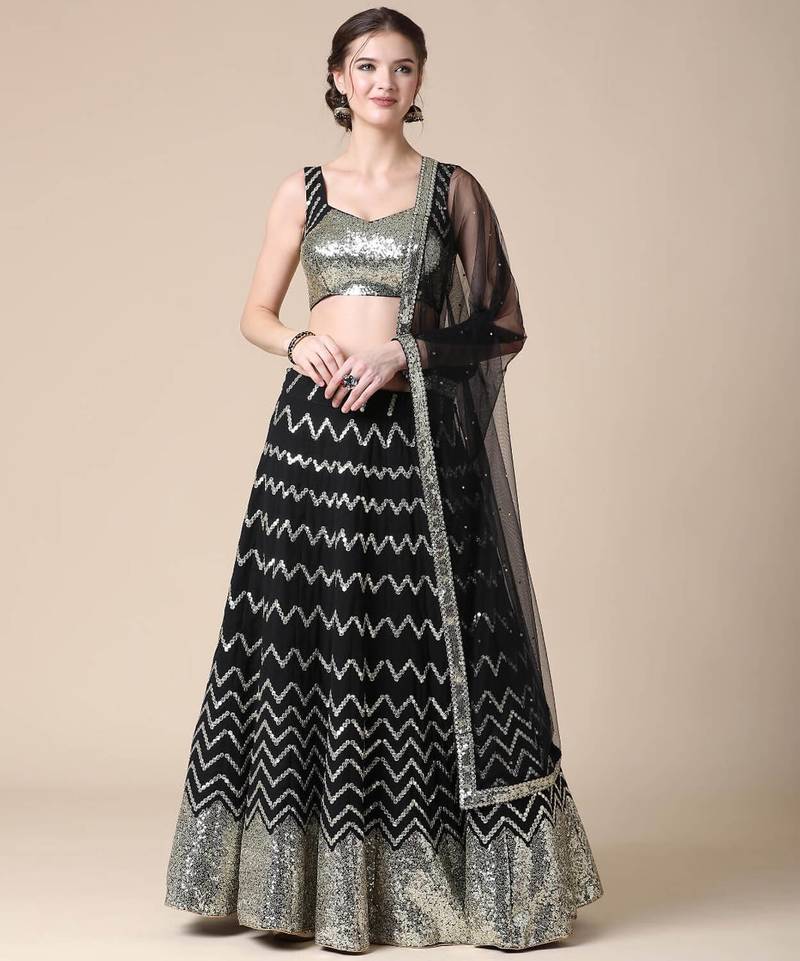 BLACK EMBROIDERED GEORGETTE HIT DEISGN LEHENGA CHOLI WITH DUPATTA