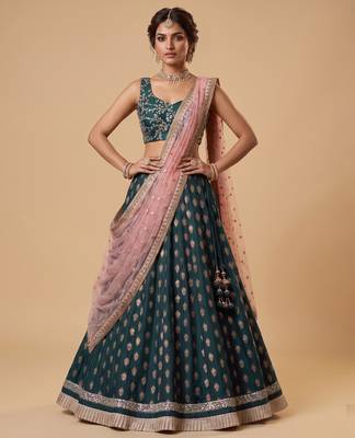 TEAL-BLUE BANARASI viscose LEHENGA CHOLI WITH DUPATTA 2