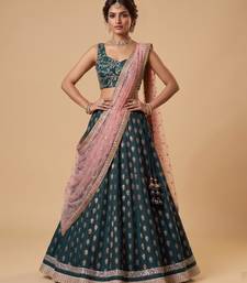 TEAL-BLUE BANARASI viscose LEHENGA CHOLI WITH DUPATTA