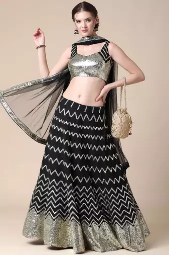BLACK EMBROIDERED GEORGETTE HIT DEISGN LEHENGA CHOLI WITH DUPATTA