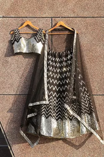 BLACK EMBROIDERED GEORGETTE HIT DEISGN LEHENGA CHOLI WITH DUPATTA