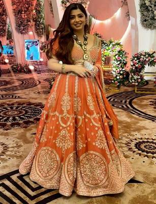 ORANGE EMBROIDERED GEORGETTE HIT LEHENGA CHOLI WITH DUPATTA 2