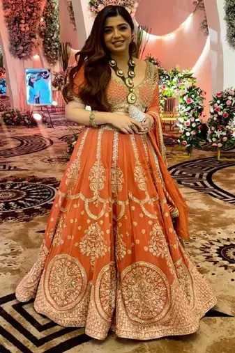 ORANGE EMBROIDERED GEORGETTE HIT LEHENGA CHOLI WITH DUPATTA