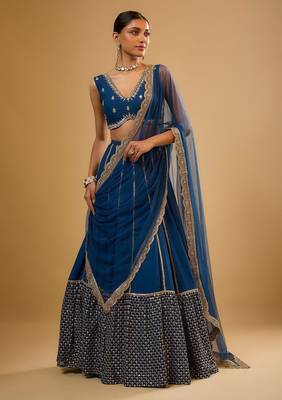 BLUE EMBROIDERED GEORGETTE STUNNING LEHENGA CHOLI WITH DUPATTA 1