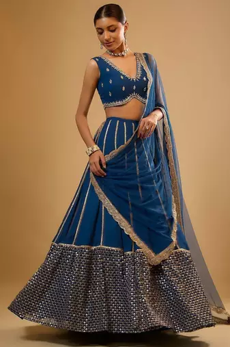 BLUE EMBROIDERED GEORGETTE STUNNING LEHENGA CHOLI WITH DUPATTA