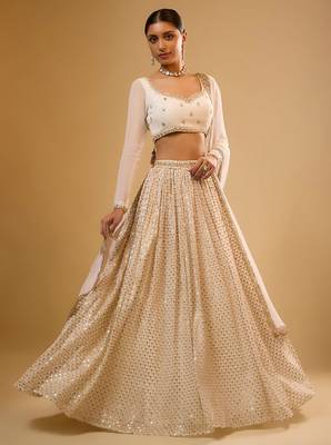 WHITE EMBROIDERED GEORGETTE FLAIRED LEHENGA CHOLI WITH DUPATTA 1