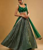 GREEN EMBROIDERED GEORGETTE FLAIRED LEHENGA CHOLI WITH DUPATTA