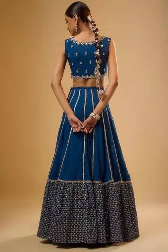 BLUE EMBROIDERED GEORGETTE STUNNING LEHENGA CHOLI WITH DUPATTA
