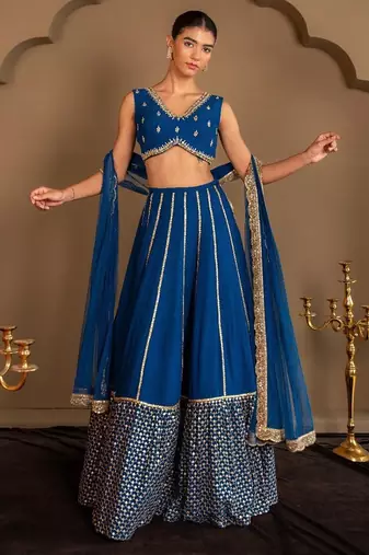 BLUE EMBROIDERED GEORGETTE STUNNING LEHENGA CHOLI WITH DUPATTA