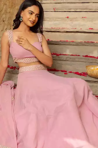 PINK PLAIN GEORGETTE BEST LEHENGA CHOLI WITH DUPATTA