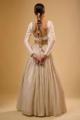 WHITE EMBROIDERED GEORGETTE FLAIRED LEHENGA CHOLI WITH DUPATTA 3