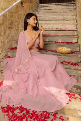 PINK PLAIN GEORGETTE BEST LEHENGA CHOLI WITH DUPATTA 3