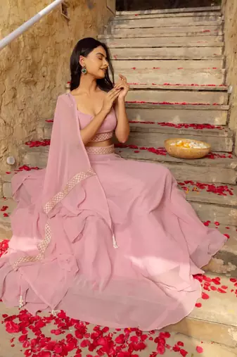 PINK PLAIN GEORGETTE BEST LEHENGA CHOLI WITH DUPATTA