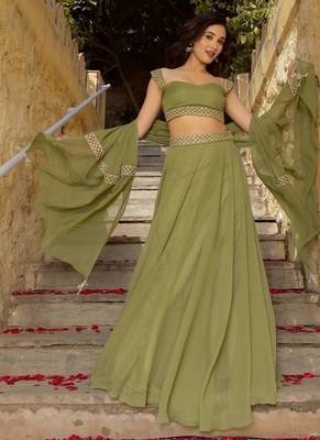 GREEN PLAIN GEORGETTE BEST LEHENGA CHOLI WITH DUPATTA 1