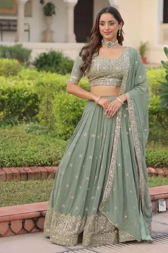 MITSY SEA GREEN EMBROIDERED GEORGETTE BEAUTIFUL LEHENGA CHOLI WITH DUPATTA