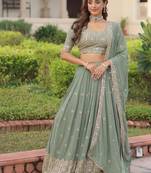 MITSY SEA GREEN EMBROIDERED GEORGETTE BEAUTIFUL LEHENGA CHOLI WITH DUPATTA