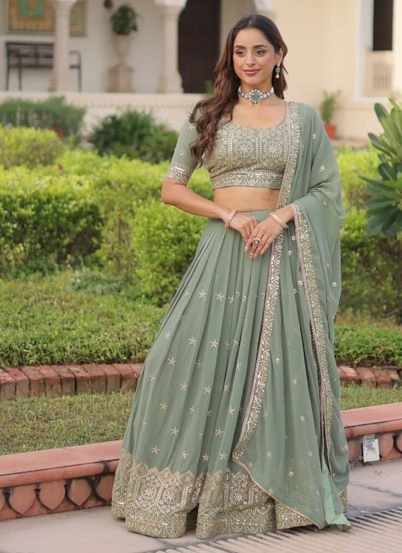 MITSY SEA GREEN EMBROIDERED GEORGETTE BEAUTIFUL LEHENGA CHOLI WITH DUPATTA
