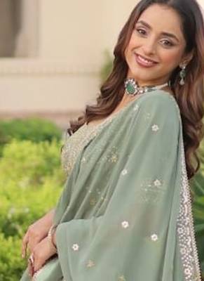 MITSY SEA GREEN EMBROIDERED GEORGETTE BEAUTIFUL LEHENGA CHOLI WITH DUPATTA 3