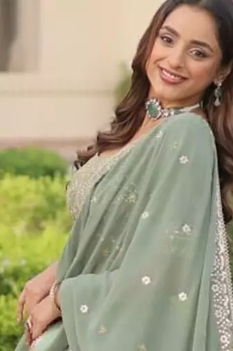 MITSY SEA GREEN EMBROIDERED GEORGETTE BEAUTIFUL LEHENGA CHOLI WITH DUPATTA