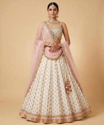 WHITE BANARASI viscose LEHENGA CHOLI WITH DUPATTA 3