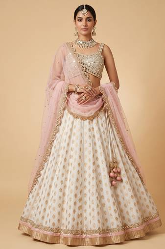 WHITE BANARASI viscose LEHENGA CHOLI WITH DUPATTA