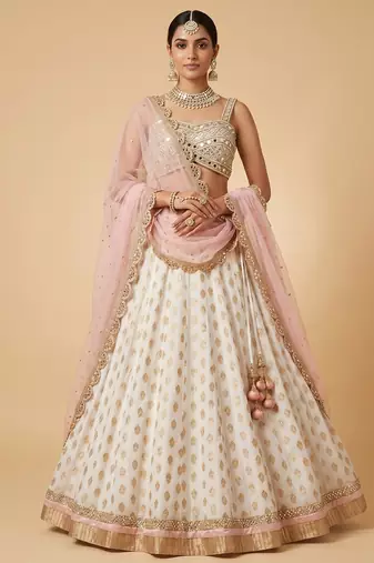 WHITE BANARASI viscose LEHENGA CHOLI WITH DUPATTA