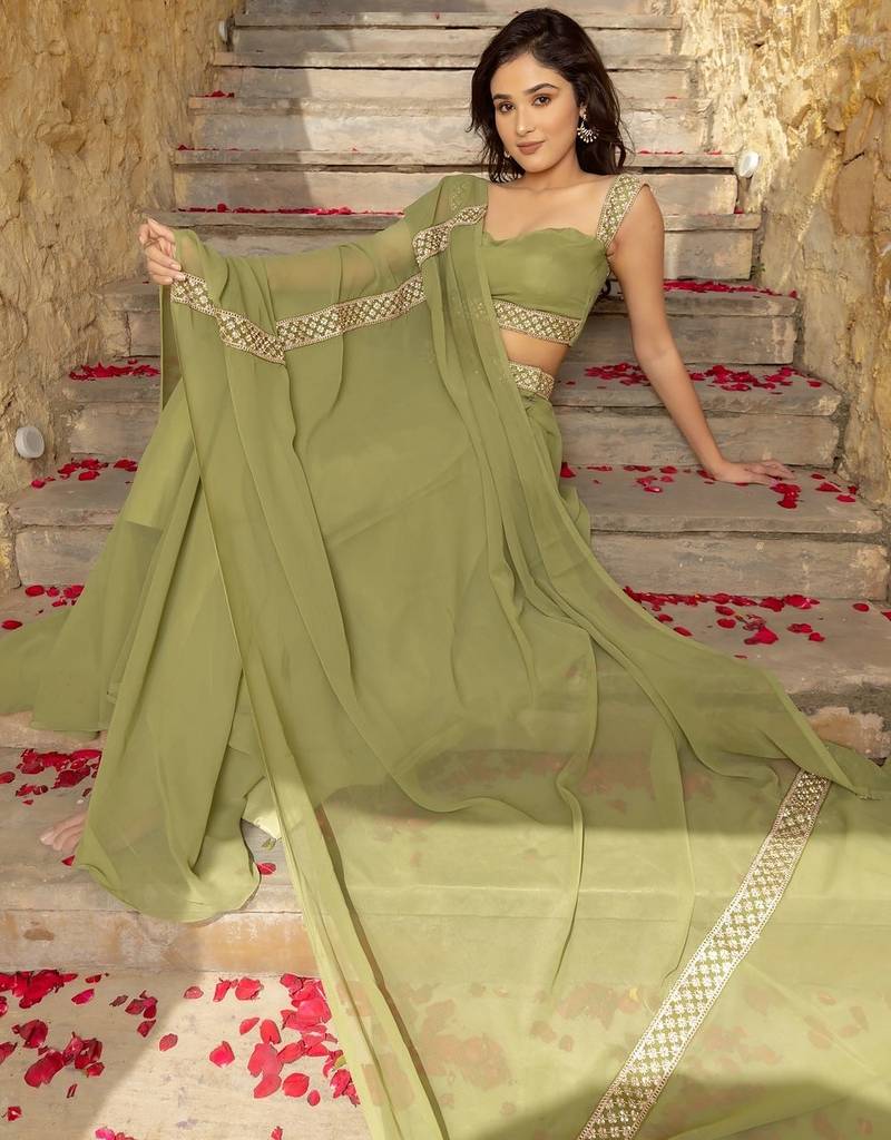 GREEN PLAIN GEORGETTE BEST LEHENGA CHOLI WITH DUPATTA