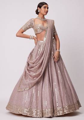 ASH PINK EMBROIDERED viscose ORGANZA STUNNING LEHENGA CHOLI WITH DUPATTA 1