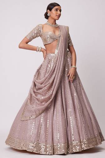 ASH PINK EMBROIDERED viscose ORGANZA STUNNING LEHENGA CHOLI WITH DUPATTA