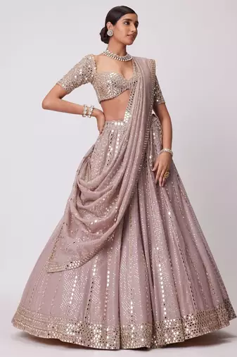 ASH PINK EMBROIDERED viscose ORGANZA STUNNING LEHENGA CHOLI WITH DUPATTA