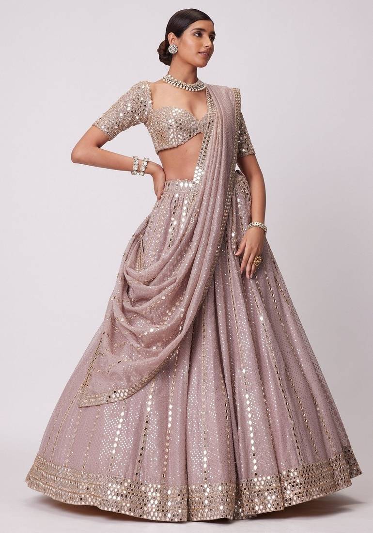 ASH PINK EMBROIDERED viscose ORGANZA STUNNING LEHENGA CHOLI WITH DUPATTA