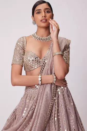 ASH PINK EMBROIDERED viscose ORGANZA STUNNING LEHENGA CHOLI WITH DUPATTA
