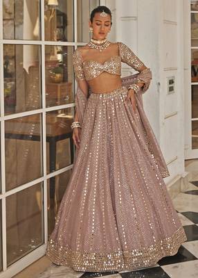 ASH PINK EMBROIDERED viscose ORGANZA STUNNING LEHENGA CHOLI WITH DUPATTA 4
