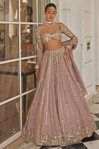 ASH PINK EMBROIDERED viscose ORGANZA STUNNING LEHENGA CHOLI WITH DUPATTA