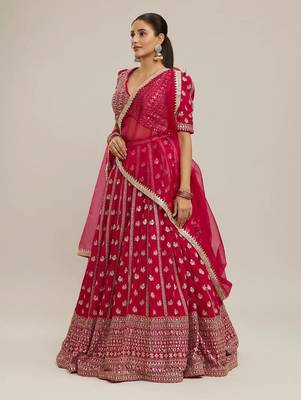 PINK EMBROIDERED GEORGETTE GRANDEUR LEHENGA CHOLI WITH DUPATTA 1