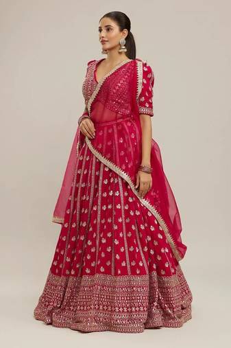 PINK EMBROIDERED GEORGETTE GRANDEUR LEHENGA CHOLI WITH DUPATTA