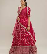 PINK EMBROIDERED GEORGETTE GRANDEUR LEHENGA CHOLI WITH DUPATTA