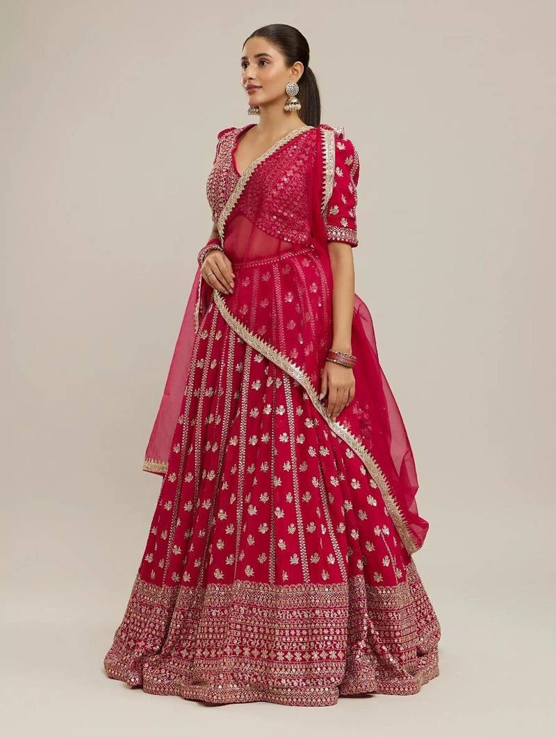 PINK EMBROIDERED GEORGETTE GRANDEUR LEHENGA CHOLI WITH DUPATTA