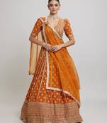 ORANGE EMBROIDERED GEORGETTE GRANDEUR LEHENGA CHOLI WITH DUPATTA