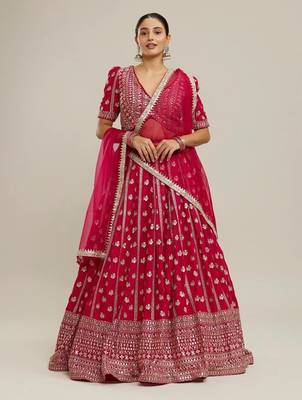 PINK EMBROIDERED GEORGETTE GRANDEUR LEHENGA CHOLI WITH DUPATTA 2