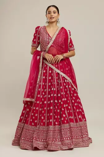 PINK EMBROIDERED GEORGETTE GRANDEUR LEHENGA CHOLI WITH DUPATTA