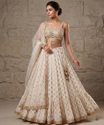 WHITE BANARASI viscose LEHENGA CHOLI WITH DUPATTA 3