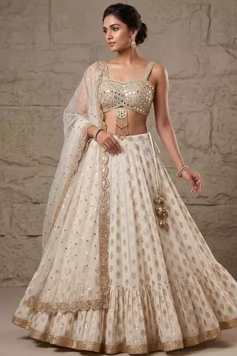 WHITE BANARASI viscose LEHENGA CHOLI WITH DUPATTA
