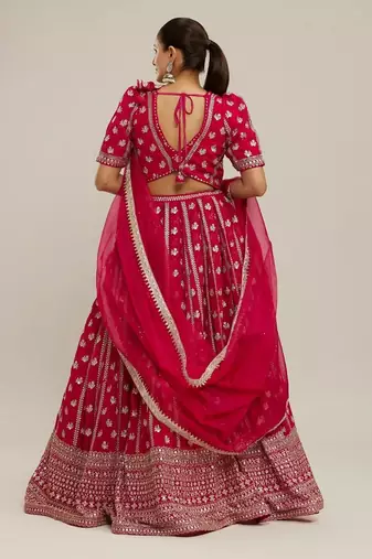 PINK EMBROIDERED GEORGETTE GRANDEUR LEHENGA CHOLI WITH DUPATTA