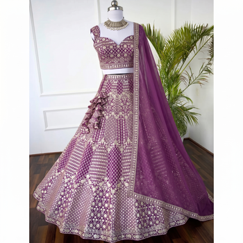 WINE EMBROIDERED GEORGETTE DESIGNER LEHENGA CHOLI WITH DUPATTA 2