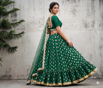 GREEN BANARASI viscose LEHENGA CHOLI WITH DUPATTA 3