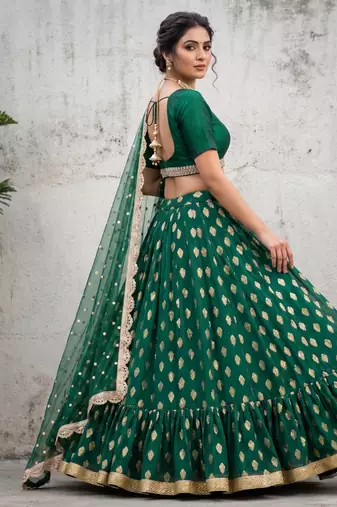 GREEN BANARASI viscose LEHENGA CHOLI WITH DUPATTA