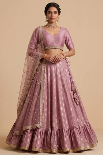 PEACH BANARASI viscose LEHENGA CHOLI WITH DUPATTA