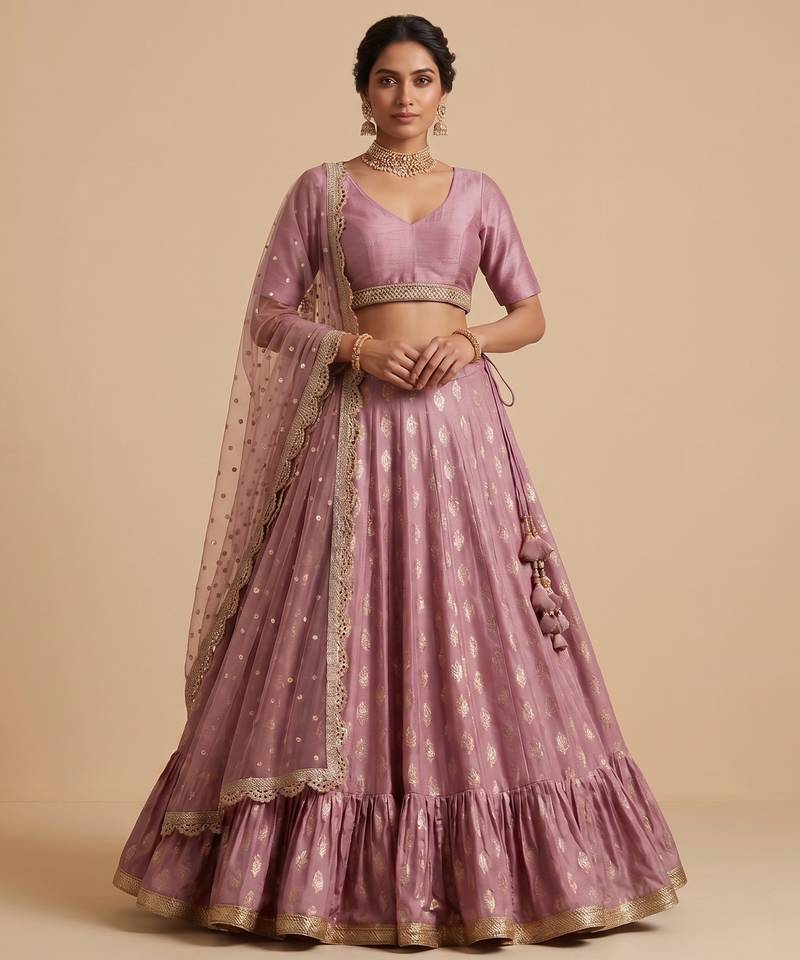 PEACH BANARASI viscose LEHENGA CHOLI WITH DUPATTA
