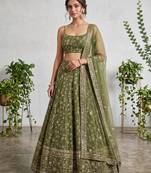 GREEN EMBROIDERED GEORGETTE FLAIRED LEHENGA CHOLI WITH DUPATTA